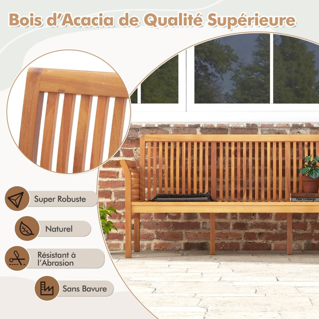 Banc de Terrasse en Bois 3 Places Banc en Acacia de 159 cm de Long avec Coussins d'Assise Doux Dossier et Accoudoirs Ergonomiques Blanc -