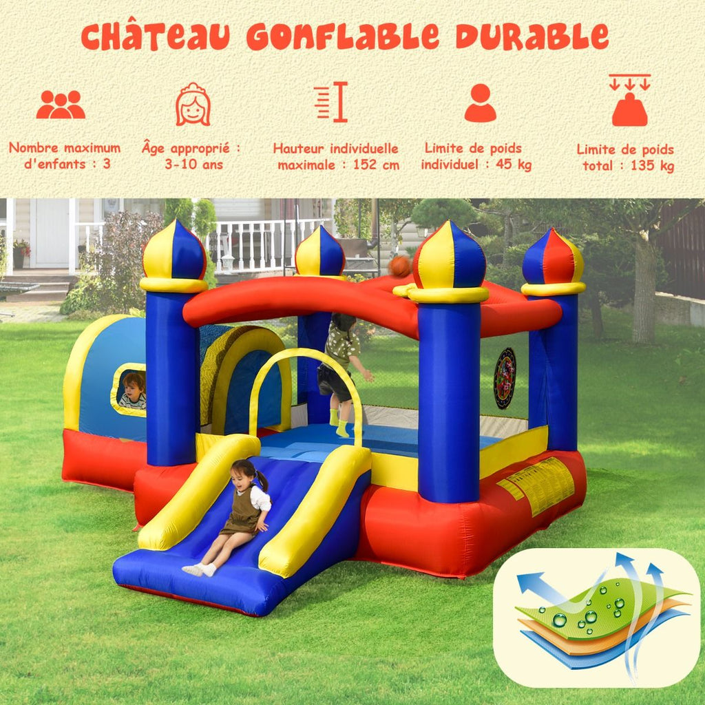 Ch芒teau Gonflable pour Enfant avec Espace de Rebonds Petite Maison Toboggan Panier de Basket(sans Gonfleur) -