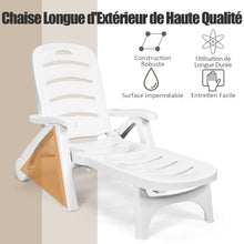 Load image into Gallery viewer, Chaise Longue Pliable Dossier Inclinable à 5 Positions avec Roues Intégrées pour Terrasse Jardin Piscine 150 kg Gris/Blanc/Bleu -