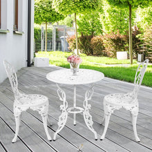 Load image into Gallery viewer, Ensemble Table et 2 Chaises pour Jardin en Aluminium en Forme de Rose Blanc Résistant aux Intempéries -