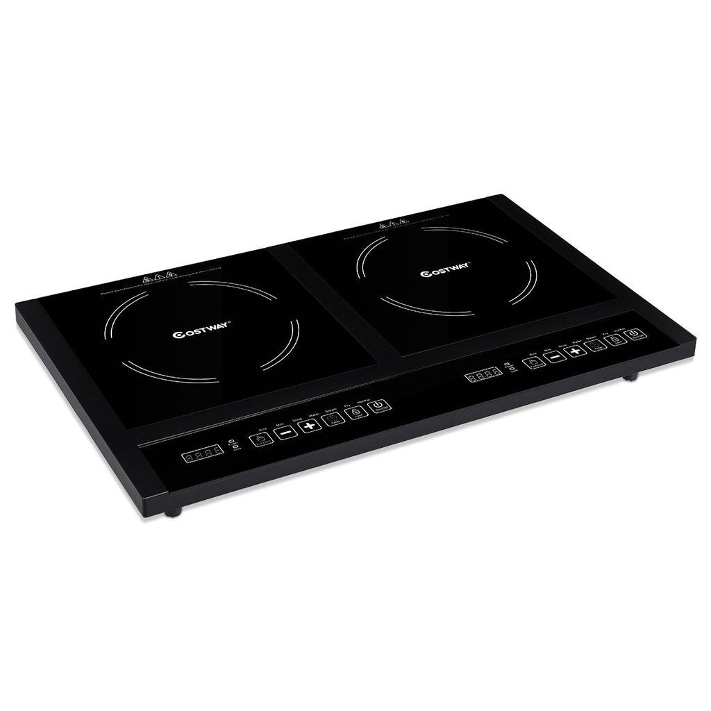 Double Plaque de Cuisson Electrique en Vitrocéramique 1800W+1800W 2 Zones 8 Niveaux de Température/Puissance Variables Noir -