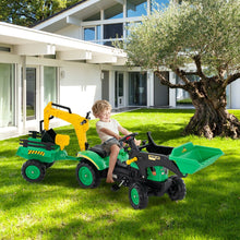 Load image into Gallery viewer, 3 en 1 Tracteur pour Enfant avec 6 Roues Jouet Pelle Remorque Amovible avec Volant Klaxon 3  6 Ans Jaune/Vert -