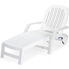 Load image into Gallery viewer, Chaise Longue Inclinable Rglable  5 Positions avec Roues Flexibles Fauteuil Relax de Camping avec Bo卯te de Rangement Charge 150KG Blanc -