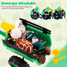 Load image into Gallery viewer, 3 en 1 Tracteur pour Enfant avec 6 Roues Jouet Pelle Remorque Amovible avec Volant Klaxon 3  6 Ans Jaune/Vert -
