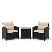 Load image into Gallery viewer, Ensemble de Meubles 3 Pices de Patio en Rotin Charge 180KG Salon de Jardin 2 Fauteuils Table Basse avec Plateau Noir/Beige/Blanc -