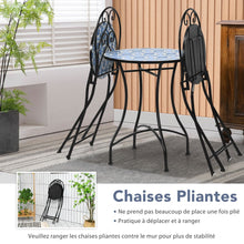 Load image into Gallery viewer, Ensemble Table et 2 Chaises Pliantes de Bistrot 2 Personnes Design Carreaux de Mosa茂que Colls sur du Ciment pour Terrasse -