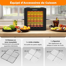 Load image into Gallery viewer, Dshydrateur Alimentaire Schoir  10 Plateaux en Acier Inoxydable avec 10 Programmes Prrgls Minuterie de 48H&amp;Temprature de 30-75鈩Noir -