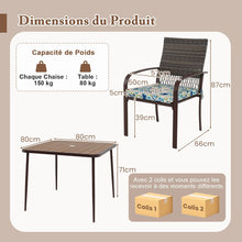 Load image into Gallery viewer, Ensemble de Meubles de Patio 5 Pièces Salon de Jardin 4 Fauteuils en Rotin avec Coussins et Table Carrée avec Trou pour Parasol -