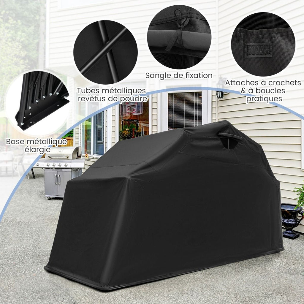 Abri de Moto Extérieur Tente Moto avec Housse en Tissu Oxford Fenêtres en Maille Enroulables Housse Moto Exterieur Étanche pour Moto Vélos Outils Noir -