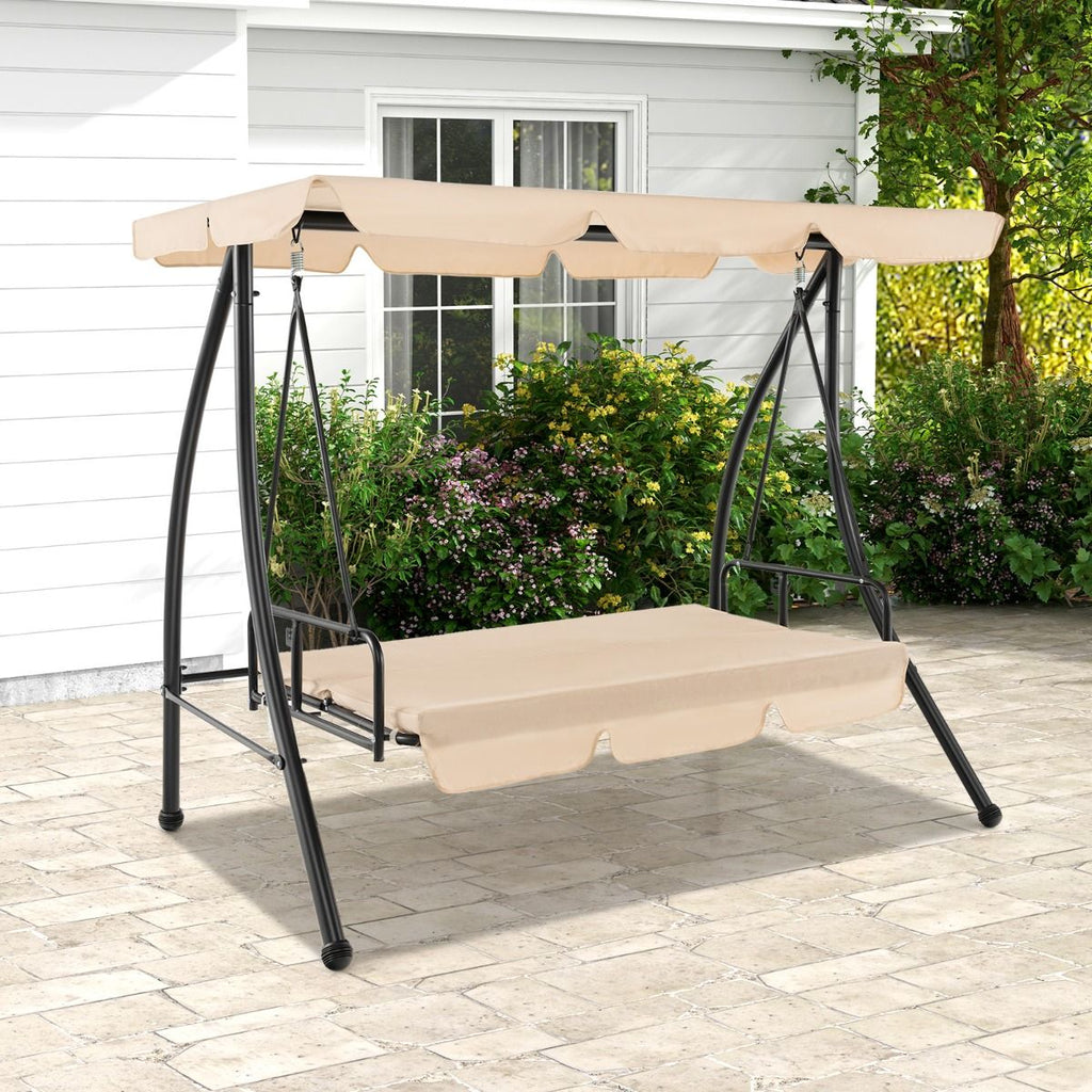 Balancelle d'Extrieur Convertible 2 Places avec Lit Plat Hamac de Terrasse avec Auvent Rglable et Coussin Amovible Pour Jardin -
