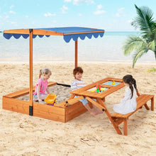 Load image into Gallery viewer, Bac à Sable en Bois pour Enfants avec Couvercle Aire de Jeux avec Table Sensorielle Pliable &amp; Banc Parasol Ajustable pour 3+ Ans Naturel -