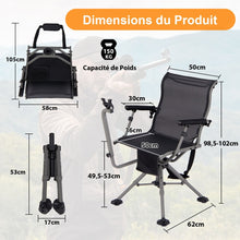 Load image into Gallery viewer, Chaise de Chasse Portable Chaise de Tir avec Sige de Pliable Rglables Rotation  360掳 Support de Fusil Rglable Charge 150 kg Noir -