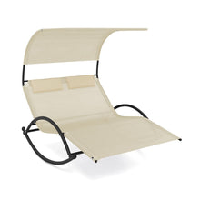 Load image into Gallery viewer, Chaise Longue Double Chaise à Bascule pour 2 Personnes 2 Appui-Têtes Amovibles Cadre en Métal Robuste Lit de Repos Ergonomique 2 Places Gris/Noir/Beige -