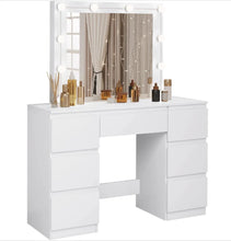 Load image into Gallery viewer, Coiffeuse Blanche avec Miroir LED - 7 Tiroirs -