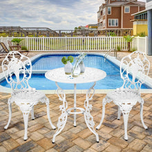 Load image into Gallery viewer, Ensemble Table et 2 Chaises pour Jardin en Aluminium en Forme de Rose Blanc Résistant aux Intempéries -