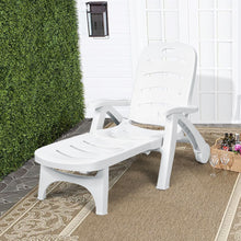 Load image into Gallery viewer, Chaise Longue Pliable Dossier Inclinable  5 Positions avec Roues Intgres pour Terrasse Jardin Piscine 150 kg Gris/Blanc/Bleu -