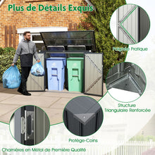 Load image into Gallery viewer, Abri de Stockage en Métal Galvanisé pour Poubelles Extérieur Abri de Jardin Verrouillable avec Toit Ouvert 2 Portes 172X95,5X130CM Gris -