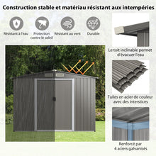 Load image into Gallery viewer, Abri de Jardin Métal Extérieur 9.74m³ Acier Galvanisé avec Fondation 4 Persiennes Double Porte et Rampe 260 x 207 x 181 cm Gris Foncé/Gris Clair -