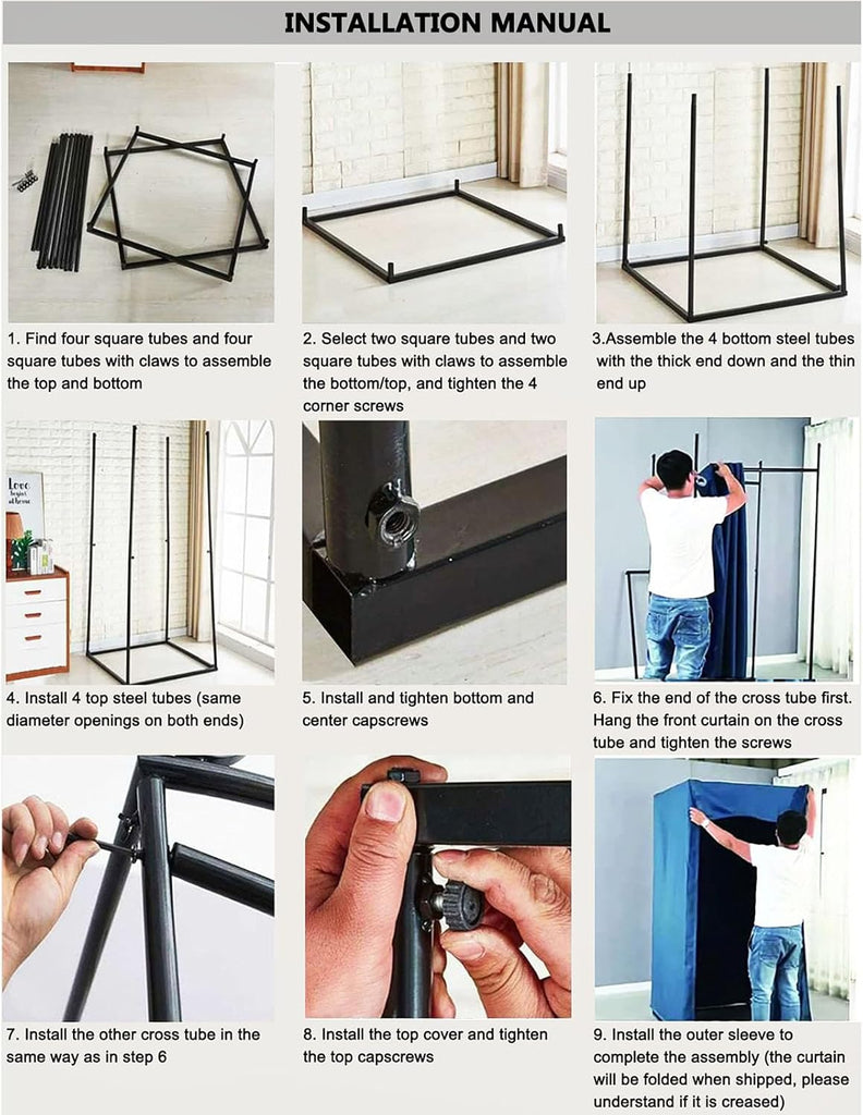 Cabine D'essayage Demontable, Vestiaire Portable avec Rideau, Temporaire Cabine D'essayage Mobile pour Magasin Vêtements Chambre Bureau Plage, (Noir, 100x100x200cm)