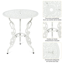 Load image into Gallery viewer, Ensemble Table et 2 Chaises pour Jardin en Aluminium en Forme de Rose Blanc Rsistant aux Intempries -