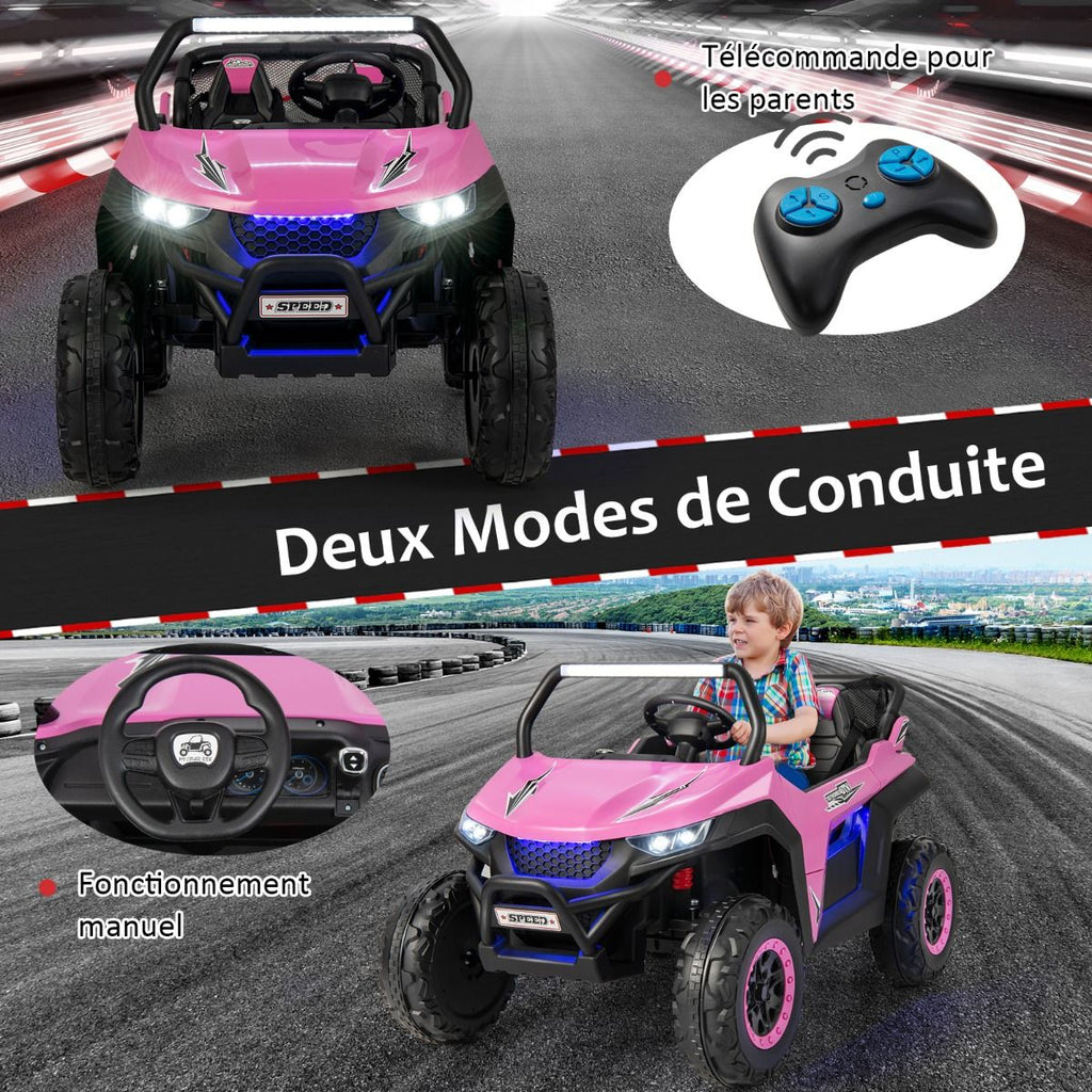 Voiture électrique Enfant 12 V Télécommande pour 3-8 Ans 2 Vitesses Ressort de Suspension Charge 59KG 118x74x71CM Noir/Rose/Rouge -