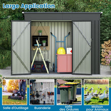 Load image into Gallery viewer, Abri de Jardin Extérieur Abri à Outils de Jardin avec 2 Portes Design Incliné Aérations Cadre en Métal Galvanisé 235x117x185cm Gris Foncé -