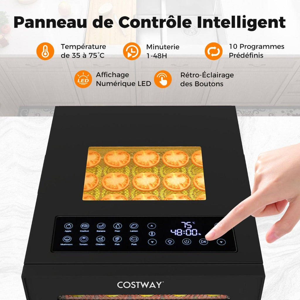 Dshydrateur Alimentaire Schoir  10 Plateaux en Acier Inoxydable avec 10 Programmes Prrgls Minuterie de 48H&Temprature de 30-75鈩Noir -
