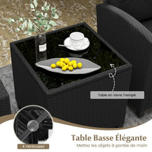 Load image into Gallery viewer, Ensemble de Meubles 3 Pièces de Patio en Rotin Charge 180KG Salon de Jardin 2 Fauteuils Table Basse avec Plateau Noir/Beige/Blanc -