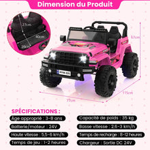 Load image into Gallery viewer, 24V Voiture lectrique 2 Places Enfants avec Tlcommande 2,4G Musique LED Dmarrage Lent 2 Vitesses Charge 35kg pour 3-8 Ans+ Rouge/Rose/Vert -