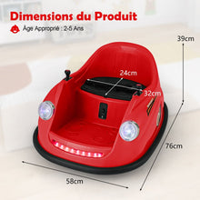 Load image into Gallery viewer, Auto-tamponneuse Electrique 12V pour Enfants Alimente par Batterie Tlcommande Lumires LED Musique pour les 2-5 Ans Rose/Rouge/Bleu -