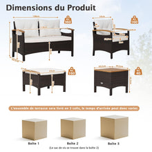 Load image into Gallery viewer, Ensemble de Canapés de Patio en Rotin PE 7 Pièces avec Coussins d'Assise et de Dossier 2 Poufs 2 Tables Basses Plateau de Table -