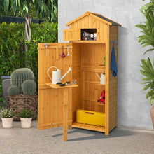 Load image into Gallery viewer, Armoire de Jardin en Bois Imperméable avec Toit Abri de Jardin avec Table Pliable Étagères et 8 Crochets 75x50x180,5CM -