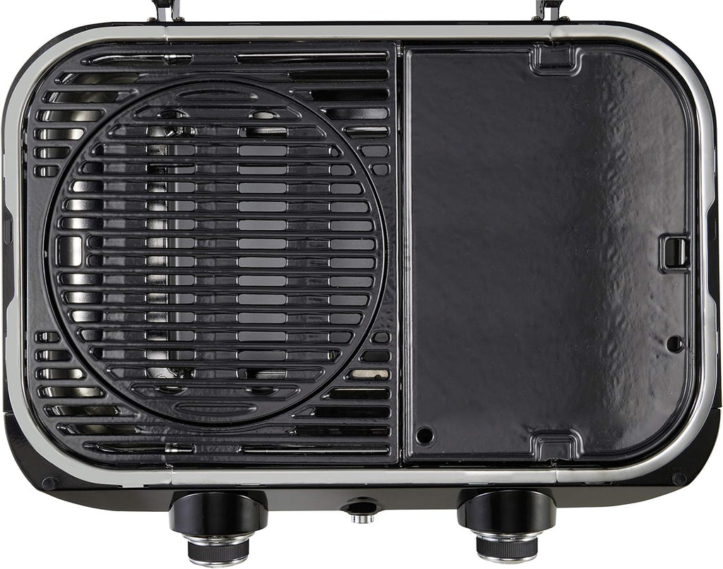 Attitude2go,Barbecue de Table à Faible fumée,BBQ Portable,à Couvercle,thermomètre,et Grille en Fonte,Alimentation : Cartouche de gaz CV 470 Plus,Gris