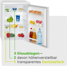 Load image into Gallery viewer, Bomann Réfrigérateur 133L blanc VS2185-1-blanc, Capacité nette : 133 litres, Éclairage intérieur à DEL, Contrôle de la température en continu, 3 clayettes en verre