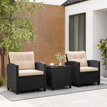 Load image into Gallery viewer, Ensemble de Meubles 3 Pices de Patio en Rotin Charge 180KG Salon de Jardin 2 Fauteuils Table Basse avec Plateau Noir/Beige/Blanc -