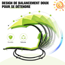 Load image into Gallery viewer, Bain de Soleil  Bascule Transat Suspendu avec Pare-Soleil &amp; Coussin Hamac Charge 150KG 184 cm x 147 cm x 187 cm Vert -