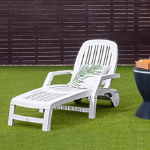 Load image into Gallery viewer, Chaise Longue Inclinable Réglable à 5 Positions avec Roues Flexibles Fauteuil Relax de Camping avec Boîte de Rangement Charge 150KG Blanc -
