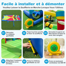 Load image into Gallery viewer, Château Gonflable pour 4 Enfants avec 2 Toboggans Tunnels Zone de Rebond Escalade Obstacles Maison de Jeu avec Souffleur de 680 W -