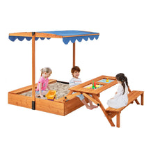Load image into Gallery viewer, Bac à Sable en Bois pour Enfants avec Couvercle Aire de Jeux avec Table Sensorielle Pliable &amp; Banc Parasol Ajustable pour 3+ Ans Naturel -