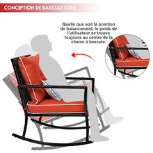 Load image into Gallery viewer, Ensemble de Jardin avec 2 Fauteuils à Bascule et 1 Table Basse en Verre Trempé Tous Coussins Inclus en Rotin PE -