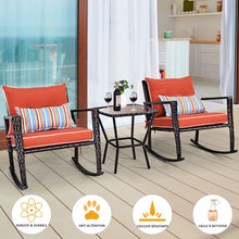 Load image into Gallery viewer, Ensemble de Jardin avec 2 Fauteuils à Bascule et 1 Table Basse en Verre Trempé Tous Coussins Inclus en Rotin PE -