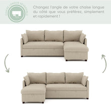 Load image into Gallery viewer, BUDWING Orlando Canapé Convertible d'angle Lit Chaise Longue Coffre Réversible Droite et Gauche Beige