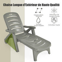 Load image into Gallery viewer, Chaise Longue Pliable Dossier Inclinable à 5 Positions avec Roues Intégrées pour Terrasse Jardin Piscine 150 kg Gris/Blanc/Bleu -
