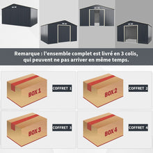 Load image into Gallery viewer, Abri de Jardin en Métal &amp; Extension 10.85avec 2 Portes Coulissantes Verrouillables 4 Trous d’Aération Gris pour Vélo -