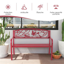 Load image into Gallery viewer, Banc de Jardin en Fer Résistant de Haute Qualité Style Contemporain 2-3 Places Parfait pour Extérieur 127x60x88cm Rouge -