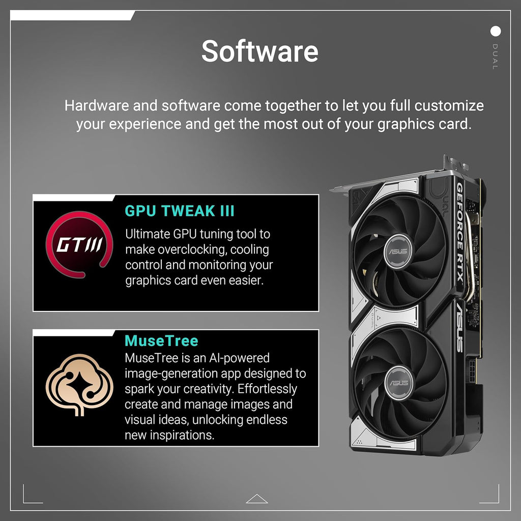 Asus Dual NVIDIA GeForce RTX 5060 Ti 16GB GDDR7 OC Edition – Carte Graphique (PCIe 5.0 DLSS 4 HDMI 2.1b DisplayPort 2.1b 2.5-Slot Ventilateurs axiaux Technologie 0dB Dual BIOS)