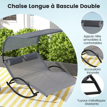 Load image into Gallery viewer, Chaise Longue Double Chaise  Bascule pour 2 Personnes 2 Appui-T锚tes Amovibles Cadre en Mtal Robuste Lit de Repos Ergonomique 2 Places Gris/Noir/Beige -