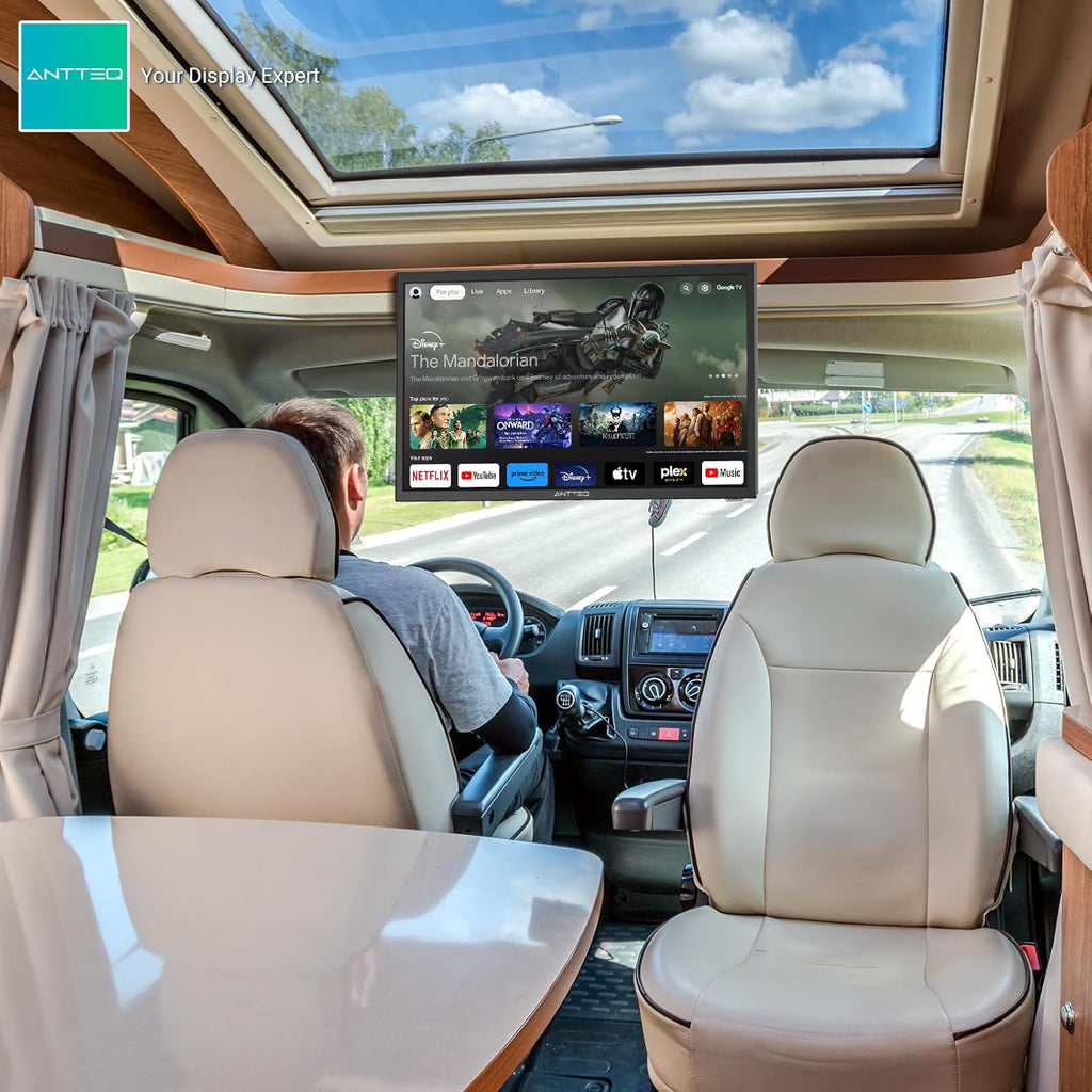 Antteq G24 Smart TV 24 Pouces (60 cm) Television 220/12V Bluetooth compatibilité avec Google Assistant Triple Tuner (DVB-S2/T2/C) WiFi Bluetooth HDMI USB Miroir d’Écran Idéal Camping