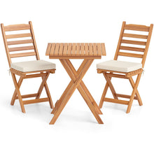 Load image into Gallery viewer, Ensemble Bistrot d'Extérieur en Bois d'Acacia Ensemble de Chaises Pliantes et Table Coussins de Siège Sans Accoudoirs à Dossier Haut Blanc -