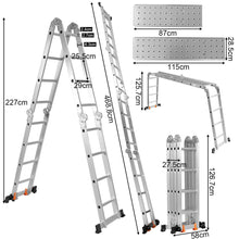 Load image into Gallery viewer, chelle Polyvalente 5 en 1 avec 2 Montants 4 Plis 15 Echelons Pliable et Multifonction Capacit 150kg en Aluminium -